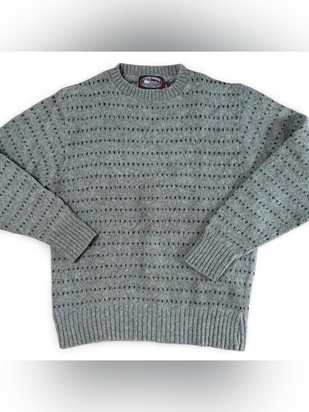 Vintage Wool Men's Crewneck Knit Sweater in Oatmeal/Grey